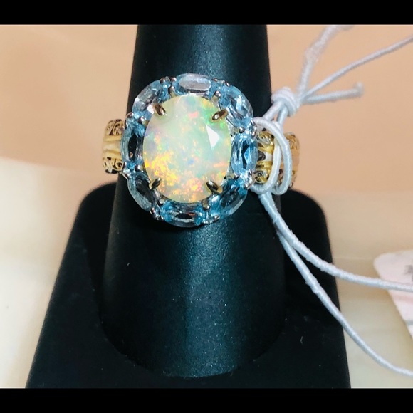 🐬MARKDOWN SALE111 NWT Gems enVogue PalladiumSilver Opal&Topaz Ring - Picture 2 of 16